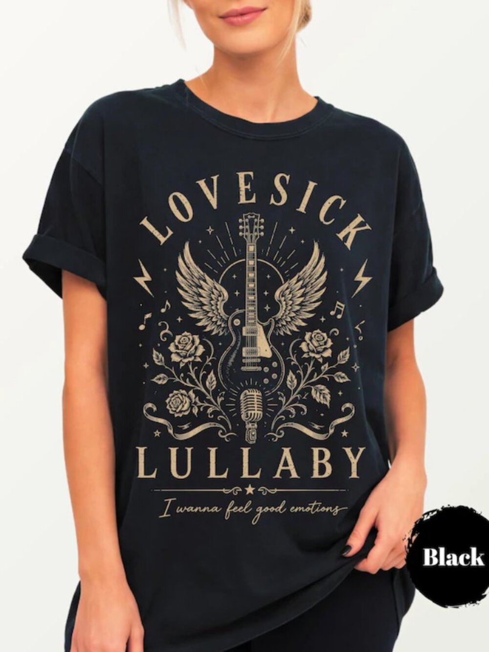 Rock Music Shirt Unisex Garment Dyed T-Shirt, Gothic Music Notes Graphic Tee